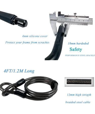 Thinvik Bike U-Lock 12mm x 1.2m Steel Cable 18mm Shackle, Anti-Theft Tool Mounting Bracket, for Road & Mountain Electric Bikes - Black - Buy Online on GoSupps.com