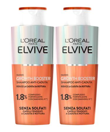 L'Oreal Paris L'Oreal Paris Elvive Growth Booster Shampoo for Brittle Hair Loss Formula Aminexil-R Niacinamide & Ginger Root Extract Sulfate Free - 2 x 200ml Bottles
