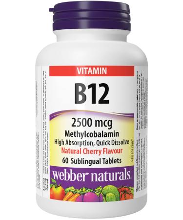 Webber Naturals Vitamin B12 2500 mcg Quick Dissolve 60 Tablets Natural Cherry Flavour Supports Energy Production and Metabolism 60 count (Pack of 1)
