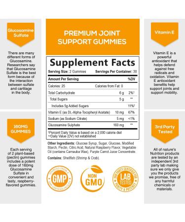 Nature's Joint Support Gummies - Extra Strength Glucosamine & Vitamin E for Joint Health & Flexibility - Occasional Discomfort Relief - 60 Gummies - Buy Online on GoSupps.com