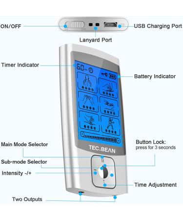 TEC.Bean Tens Unit for Pain Management & Rehabilitation - 24 Modes, 8 Pads Pulse Massager for Pain Relief & Muscle Recovery - Buy Online on GoSupps.com
