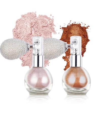 2pcs Glitter Spray Body Glitter Spray for Hair Face Skin Fabric Glitter Spray for Clothing Clothes Sparkle Shimmer Shiny Powder Spray Hairspray for Stage Makeup Party Pink Bronze