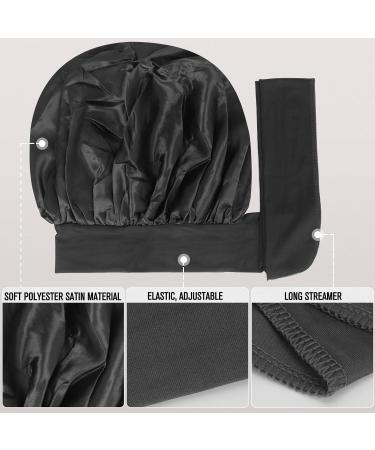 Arqumi Silk Bonnet 2PCS - Adjustable Satin Hair Wrap for Sleeping - Large Hair Cap for Curly Thick Black Hair - Pink&Black A - Buy Online on GoSupps.com