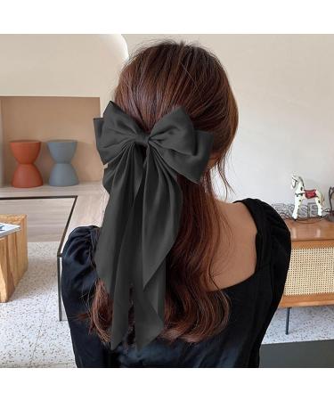 Big Layered Black Hair Bows for Women Silky Bow Hair Clips with Long Tail Large Ribbon Bows for Hair Satin French Bow Barrette Bowknot Metal Clips Slides Hairpins Hair Accessories (Black) - Buy Online on GoSupps.com