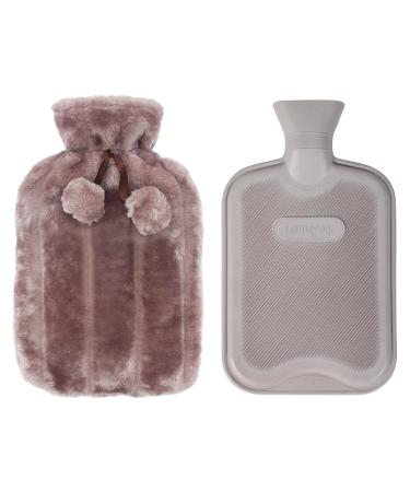 HomeTop Premium Classic Rubber Hot Water Bottle and Luxurious Faux Fur Plush Fleece Cover w/Pom Pom Decor (Nude Pink/Gray) Nude Pink/Gray 2 Piece Set