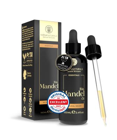 Kapua Naturals Organic Sweet Almond Oil 100ml Cold Pressed Natural and 100% No Additives Organic Sweet Almond Oil Vegan Sweet Almond Oil Sweet Almond Oil Professional Massage Oil