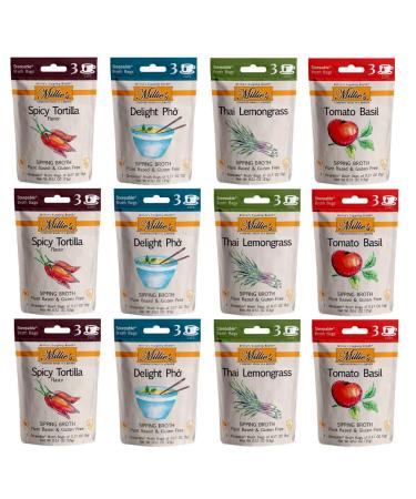 MILLIE'S SIPPING BROTH Steepable Vegetable Broth with Savory Seasonings for Snack Urges | Vegan, Keto, Gluten Free, Intermittent Fasting, and natural | (12 Pack Assortment - 36 Broth Bags Total)