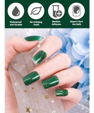EBANKU Dark Green Glitter Gradient Gel Nail Strips - 20Pcs Waterproof Long-Lasting Real Gel Polish with Nail File | UV/LED Lamp Required - Buy Online on GoSupps.com