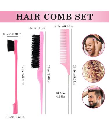 Sularpek 3-Piece Slick Brush Set for Women & Girls - Bristle, Teasing, Edge, & Rat Tail Comb - Pink - Buy Online on GoSupps.com