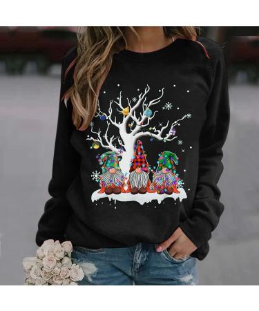Women's Christmas Snowman & Penguin Print Sweatshirt - Black, Size M | Cozy O-Neck Raglan Top for Winter | Cute Holiday Jumper - Buy Online on GoSupps.com