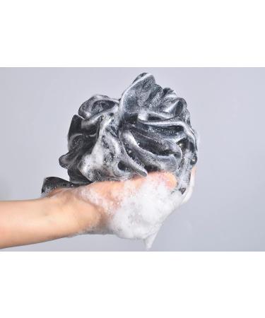 Exfoliating Bath Shower Loofah Sponge Set Set of 4 Body Wash Scrubber Poufs in Black - Buy Online on GoSupps.com