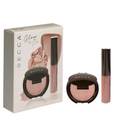 Becca Cosmetics Glow on the Go Rose Gold Travel Size Liquid Highlighter and Pressed Powder 2 Piece Mini Set