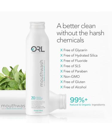 ORL Natural & Organic Alcohol-Free Mouthwash Uniquely Formulated to Clean Your Mouth Whiten Your Teeth Strengthen Tooth Enamel with 7.0 pH Balance. Eco-Friendly Aluminum Bottle. 16.9 oz. Fresh Mint - Buy Online on GoSupps.com