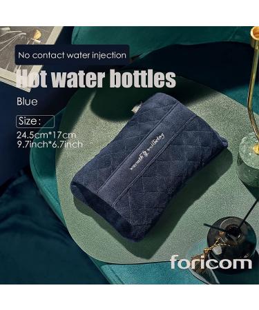 BPA Free PVC Hot Water Bottle with Cover for Pain Relief and Menstrual Cramps - Navy Blue - Buy Online on GoSupps.com