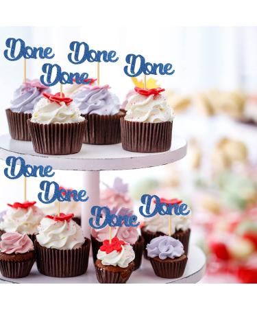 MonMon & Craft Done Cupcake Toppers/Graduation Cupcake Decor/Congrats Grad Cupcake Toppers/College Graduation Party Cupcake Decorations/Blue Glitter 24 Pcs - Buy Online on GoSupps.com