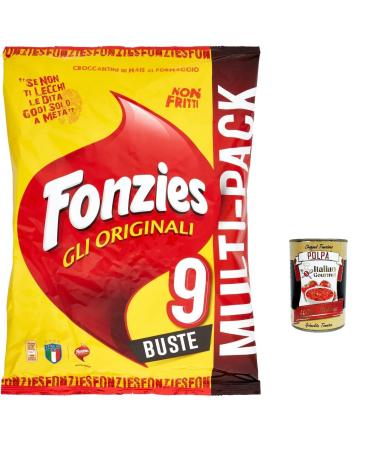 Fonzies Fonzies Original Crispy Corn Snacks with Cheese - 9 Bags 212g + Italian Gourmet Polpa 400g - 12 Pack