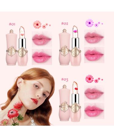 3 Pack Crystal Flower Jelly Lipstick Color Changing Magic Lipstick Set - Flower Pink Shades 01, 02, 03 - Buy Online on GoSupps.com