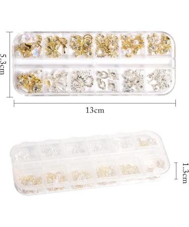 Weilusi 48pcs Gold Silver Nail Art Crystal Charms Zircon Metal Pendant Gem Jewelry for 3D Nail Design - Buy Online on GoSupps.com
