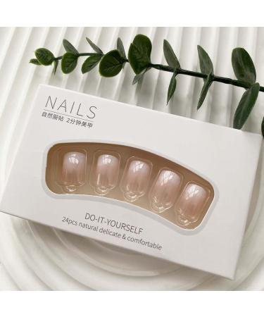 Ombre Press on Nails Short Square Nude White Gradient Full Cover Acrylic Stick on Nails for Women & Girls | 24Pcs French Manicure Decoration - Buy Online on GoSupps.com