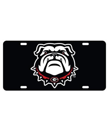 Georgia Bulldogs New Bulldog Logo Mirror Laser License Plate Tag - Black background