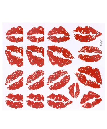 Lurrose 6pcs Red Lips Temporary Tattoo Stickers Water-proof Face Stickers Body Decorations Stickers for Girls Kids