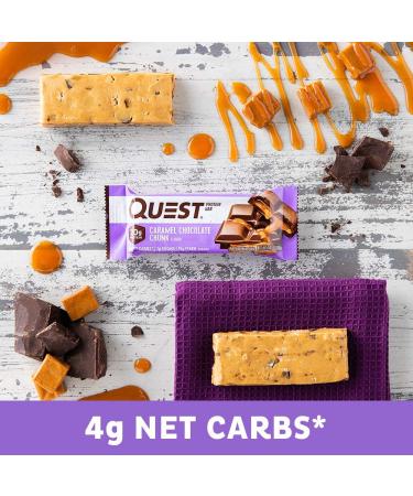 Quest Nutrition Caramel Chocolate Chunk Protein Bars - 12 Pack (2.12 oz Each) | High Protein Snack - Buy Online on GoSupps.com
