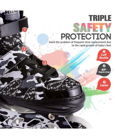 Kuxuan Adjustable Inline Skates for Kids with Light Up Wheels - Camo Roller Blades for Boys and Girls - Size Kids 3-6 US - Buy Online on GoSupps.com