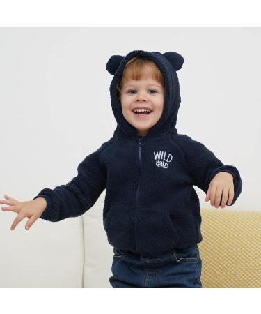 Cartoon Fleece Hooded Jacket for Newborns | Warm Cozy Infant Outwear | Navy Blue 0-3 Months - Buy Online on GoSupps.com