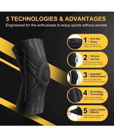 APRUT Knee Brace for Men & Women - Patella Gel Pad & Side Stabilizers - Medical Grade Support for Sports, Pain Relief, Meniscus Tear, Arthritis, ACL - Black, Large - Buy Online on GoSupps.com