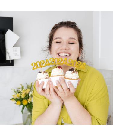 24 Pack 2024 Cupcake Toppers Glitter 2024 Food Cake Picks Decoration for Birthday Wedding New Year Christmas Party Dessert Decoration (gold) - Buy Online on GoSupps.com