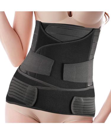 TIRAIN 3 in 1 Postpartum Belly Band support belly band C section recovery belt Postnatal Girdle abdominal binder for Waist (L Black) L Black