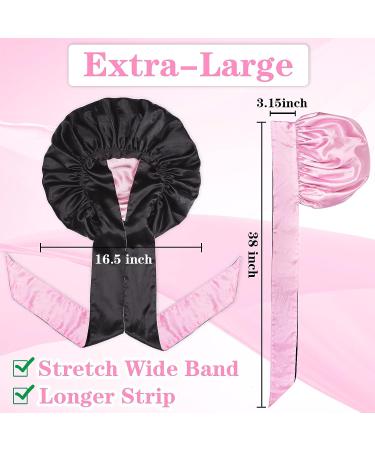 Jumbo Reversible Silk Satin Bonnet for Black Women - Adjustable Extra Large Night Cap for Braids and Curly Hair - Black Pink - Buy Online on GoSupps.com