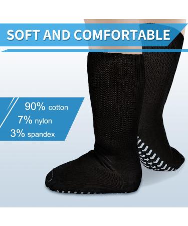 Extra Wide Diabetic Socks for Swollen Feet - Non Slip Grips for Men | Ideal for Edema Neuropathy Lymphedema Bariatric - Black - Buy Online on GoSupps.com