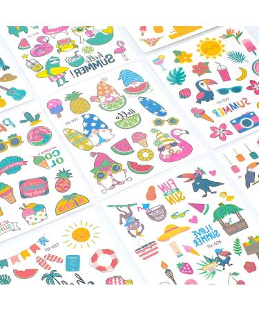 10 Sheets Waterproof Hawaiian Temporary Tattoos - Palm Tree, Pineapple, Tropical Beach Party Supplies - Summer Party Favors for Birthday and Decor - Buy Online on GoSupps.com