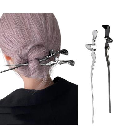 2022 New Hair Stick Abstract Minimalist Irregular Hair Sticks for Buns Punk Metal Hair Chopsticks Chinese Hairpin Hair Accessories for Women 2PCS A