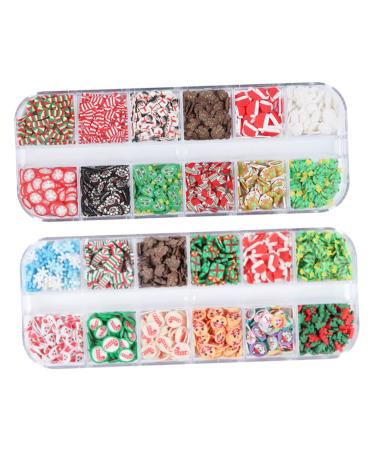 minkissy 2 Boxes Christmas Nail Art Ornaments Christmas Nail Art Sequins Nail Clay Decals Manicure Adornments Toenail Stickers Christmas Nail Art Glitter 3d Soft Pottery Polymer Clay Flash 13x5.3cm As Shown