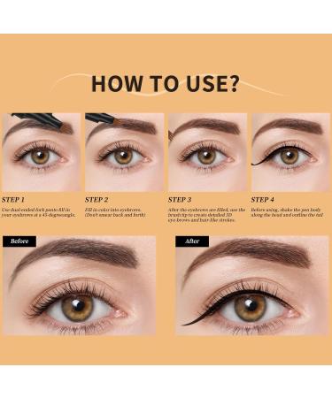 KKTONGXI 2 in 1 Eyebrow Tattoo Pen Magic Eyebrow Pencil with 4 Fork Tip and Eyeliner - Double Head Waterproof Microblading Eyebrow Pencil.(Light Brown) - Buy Online on GoSupps.com