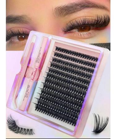 Lash Extension Kit DIY Individual lashes Eyelash Extension Volume Lash Clusters Wispy Set Cluster Lashes with Long Lasting Bond and Seal and Lash Tweezer black
