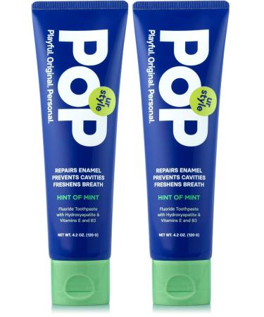 POP Feeling Hint of Mint Toothpaste with Hydroxyapatite & Vitamins E & B3 - Natural Niacinamide Teeth Whitening & Plaque Remover Formula - Bathroom & Travel Size Essentials 4.2 Oz (Pack of 2)