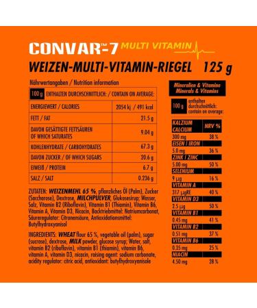 Convar-7 High Energy Bar - Multi Vitamin for Emergencies Outdoor Activities & Crisis Prevention - 125g Compact Packaging - Buy Online on GoSupps.com