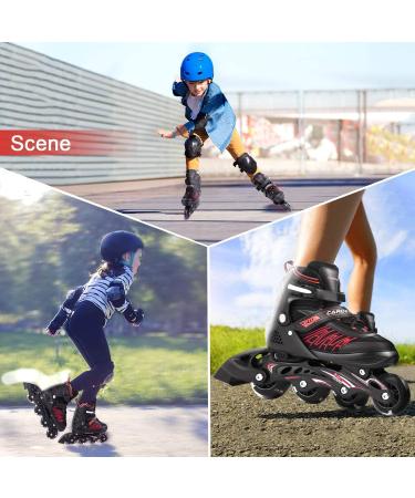 Caroma Adjustable Inline Skates with Light Up Wheels - Red Medium - Big Kid Size | Outdoor & Indoor Roller Blades for Kids, Youth, and Adults - Beginner Friendly - Buy Online on GoSupps.com