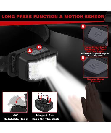 Rechargeable 2000 Lumen Ultra Bright LED Headlamp 2-Pack | 16 Modes, Motion Sensor, Waterproof & Lightweight | White Red Flashlight for Camping, Cycling, Running | Adults Headlamp in Gray - Buy Online on GoSupps.com