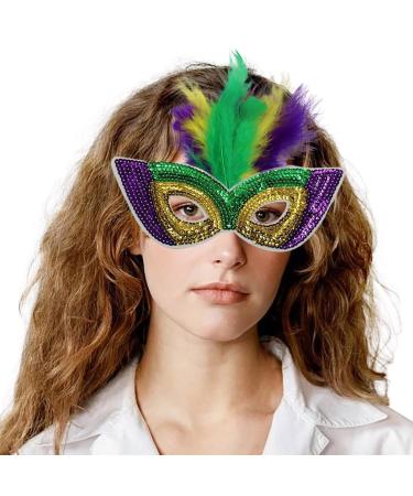 Carnival Half Face Performance Makeup Sequencing Green Gold Purple Green Masquerade Performance (GD2 One Size)