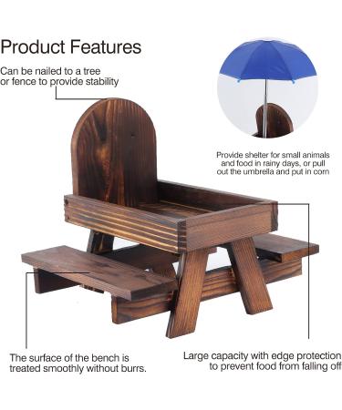 Creechwa Wooden Squirrel Feeder Picnic Table with Umbrella and Corn Cob Holder - Outdoor Bird and Squirrel Feeding Station for Garden Trees, Brown - Buy Online on GoSupps.com