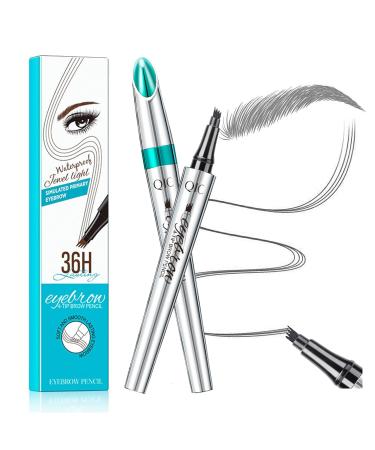 Ey brow pencil with 4 tip micro head liquid eyebrows microblading pen eyebrow pencil micro 4 point brow pen long-lasting waterproof natural eyebrow make-up (#5 smoke gray)