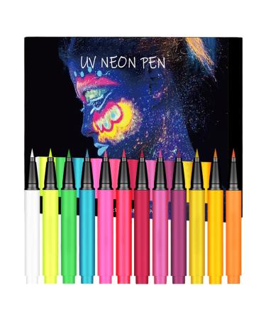 Shakven Neon Liquid Eye Liner - 12 Colors High Pigmented Glow Colorful UV Neon Eye Liner Pencil - Waterproof Smudge-Proof Body Face Paint Makeup For Christmas