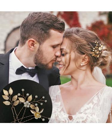 Gold Leaf Wedding Hair Pins with Pearls & Crystals - Bridal Hair Accessories - Buy Online on GoSupps.com