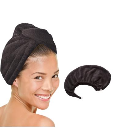 MICRODRY - Ultra-Absorbent Hair Towel Wrap for Long Hair or Short Hair  Quick-Drying Microfiber Hair Towels  Machine-Washable Hair Care Anti Frizz Hair Products  One Size Fits All  1 Piece  Black