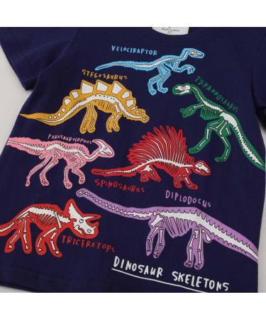 Glow in the Dark Dinosaur Tshirt for Boys & Girls, Short Sleeve Luminous Tee, Seabed & Space Print, Jurassic Theme, Navy, 7 Years - Buy Online on GoSupps.com