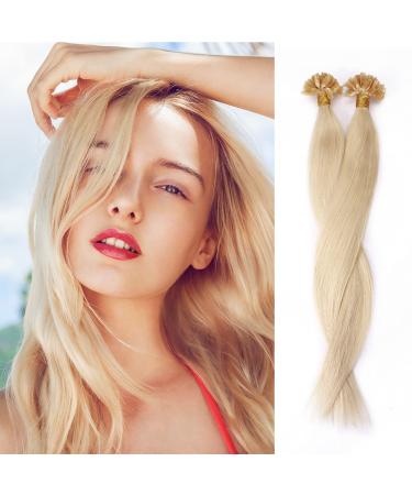 Silk-co U Tip Hair Extensions Human Hair Real Remy Keratin Nail Tips 100g 100S Strands #60 Platinum Blonde 22inch Long Straight